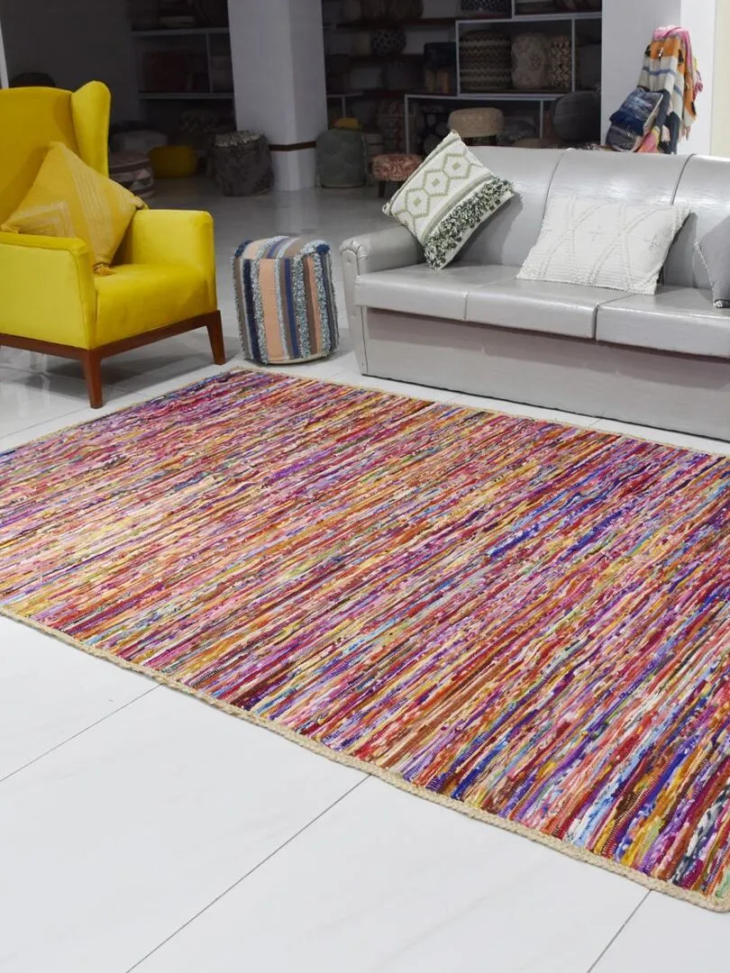 Tapis kilim RECYCLÉ LETINA en tissu recyclé Fait main Care&Fair - Multicolore