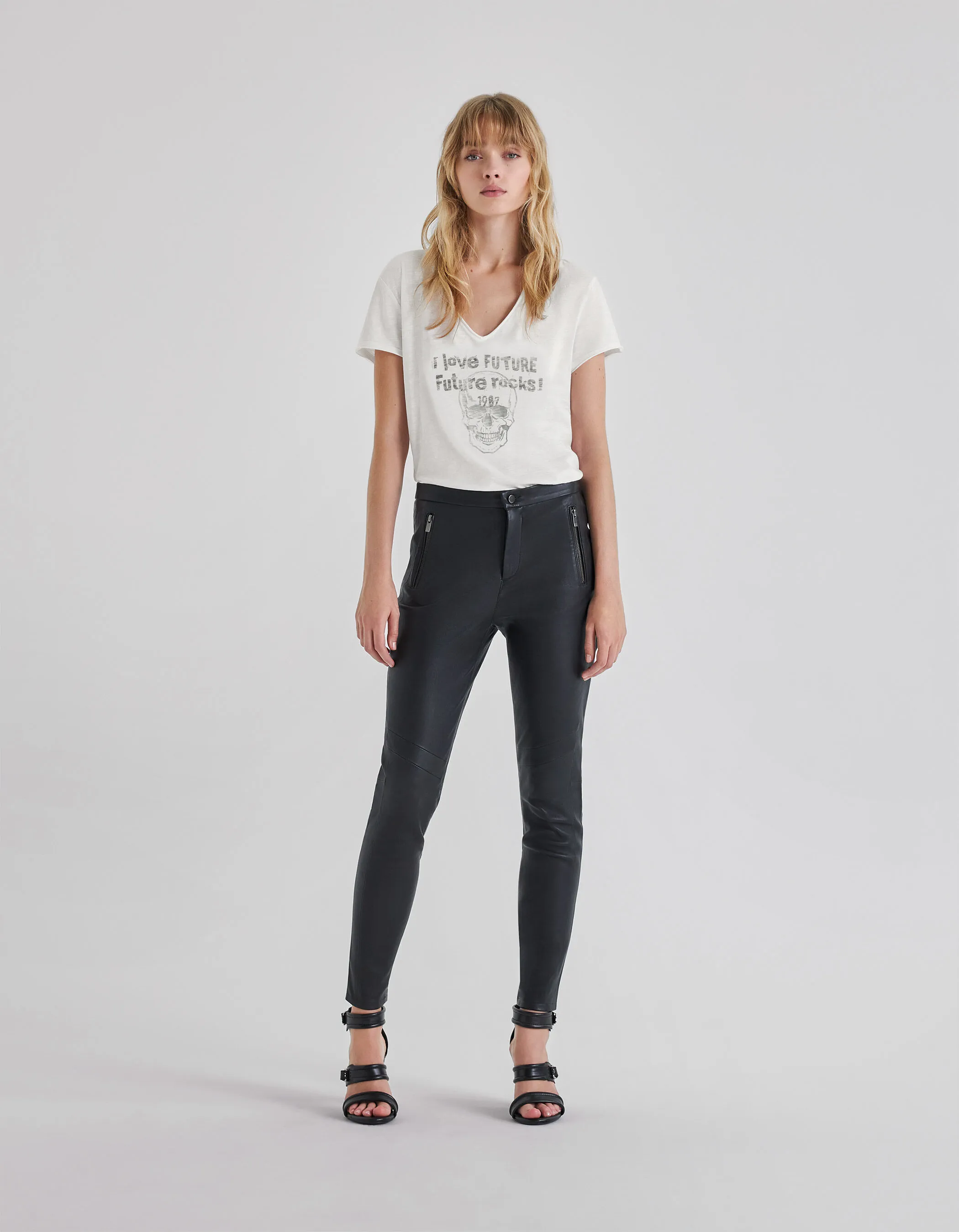 Tee-shirt blanc coton bio visuel tête de mort Femme