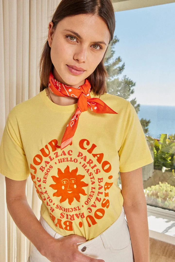 Tee-shirt Bree Bonjour ciao jaune et orange