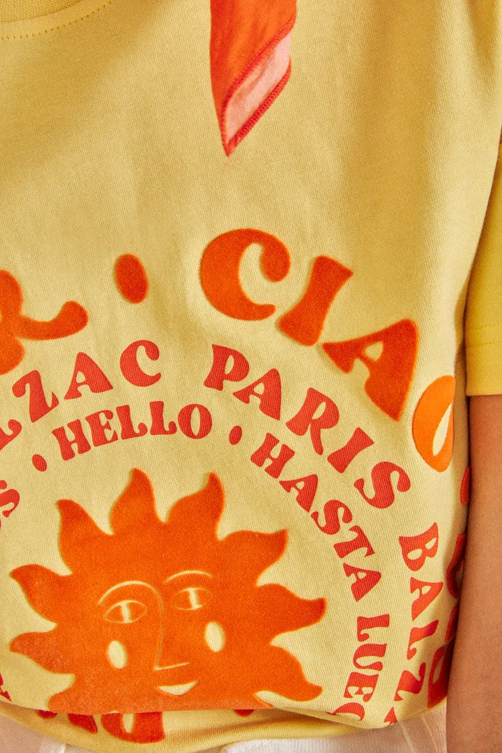 Tee-shirt Bree Bonjour ciao jaune et orange