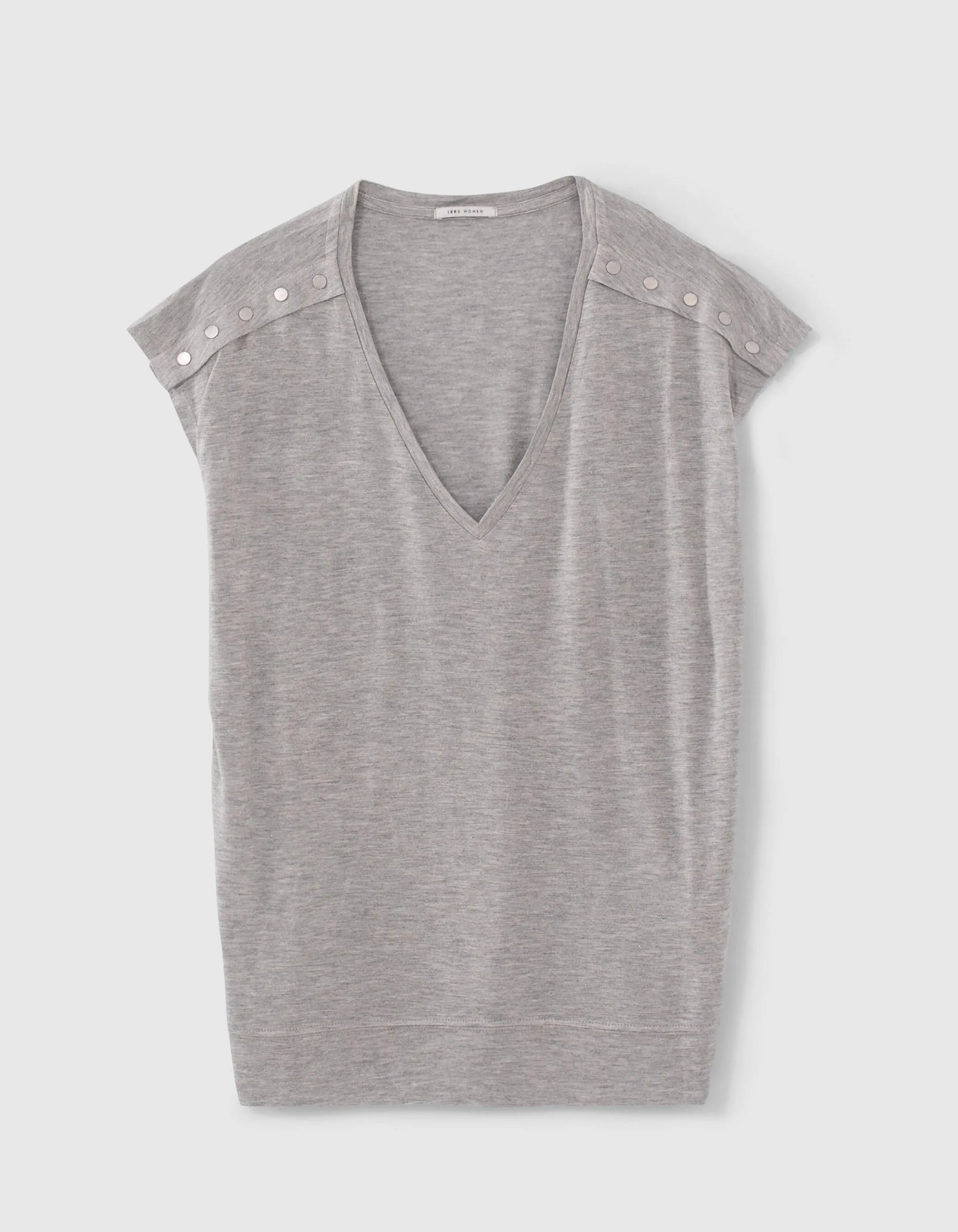 Tee-shirt gris chiné lurex épaules cloutées Femme