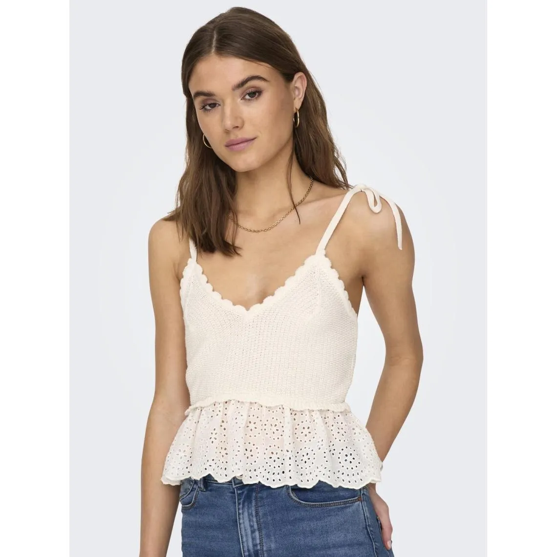 Top col en v sans manches blanc Juno | 3 Suisses