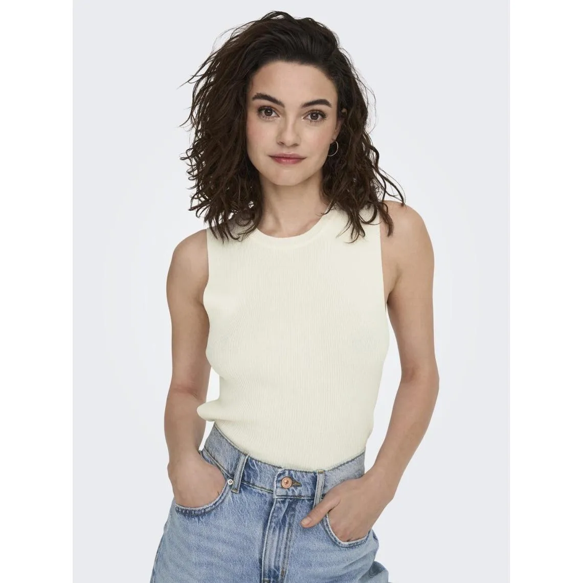 Top col rond sans manches blanc en viscose Ruby | 3 Suisses