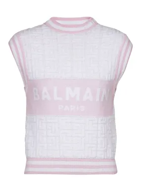 TOP SANS MANCHES EN MAILLE à MONOGRAMME - BALMAIN pour FEMME | Printemps