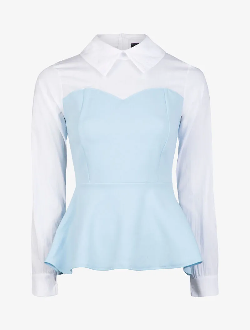 Top style chemise coupe péplum - bleu ciel