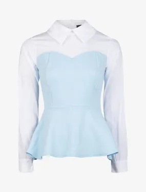 Top style chemise coupe péplum - bleu ciel