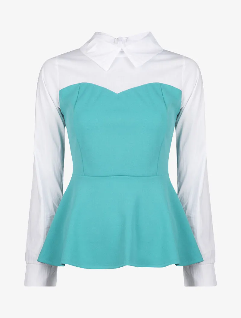 Top style chemise coupe péplum - turquoise