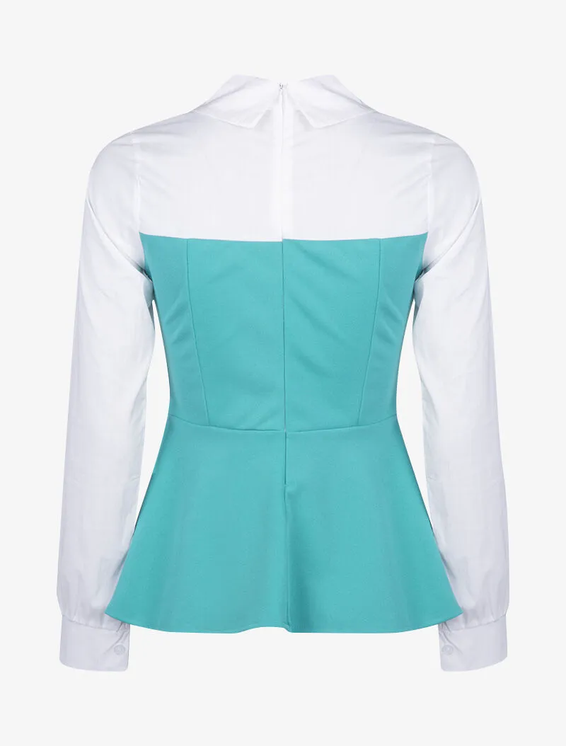 Top style chemise coupe péplum - turquoise