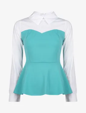 Top style chemise coupe péplum - turquoise