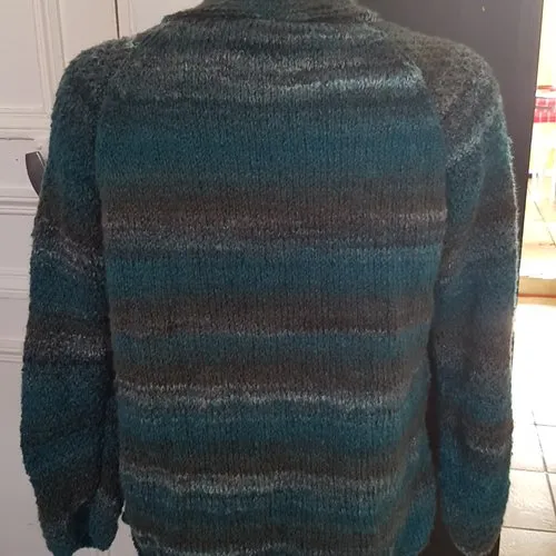 Veste col châle pour homme, taille xl, au tricot, fait à la main, vert et marron, en acrylique et laine, gilet original, asymétr