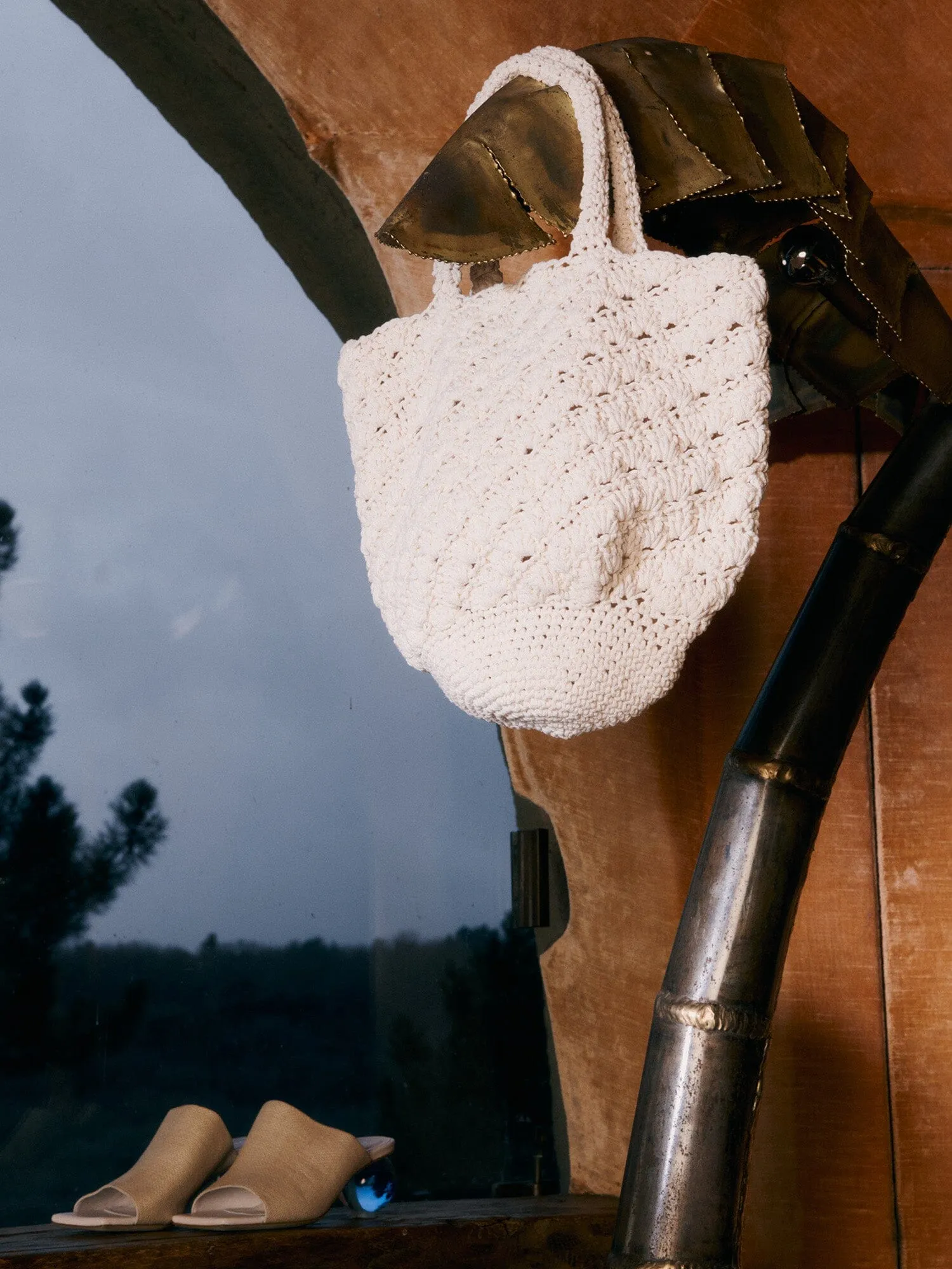 VOLOS - Cabas en maille ajourée en coton Blanc