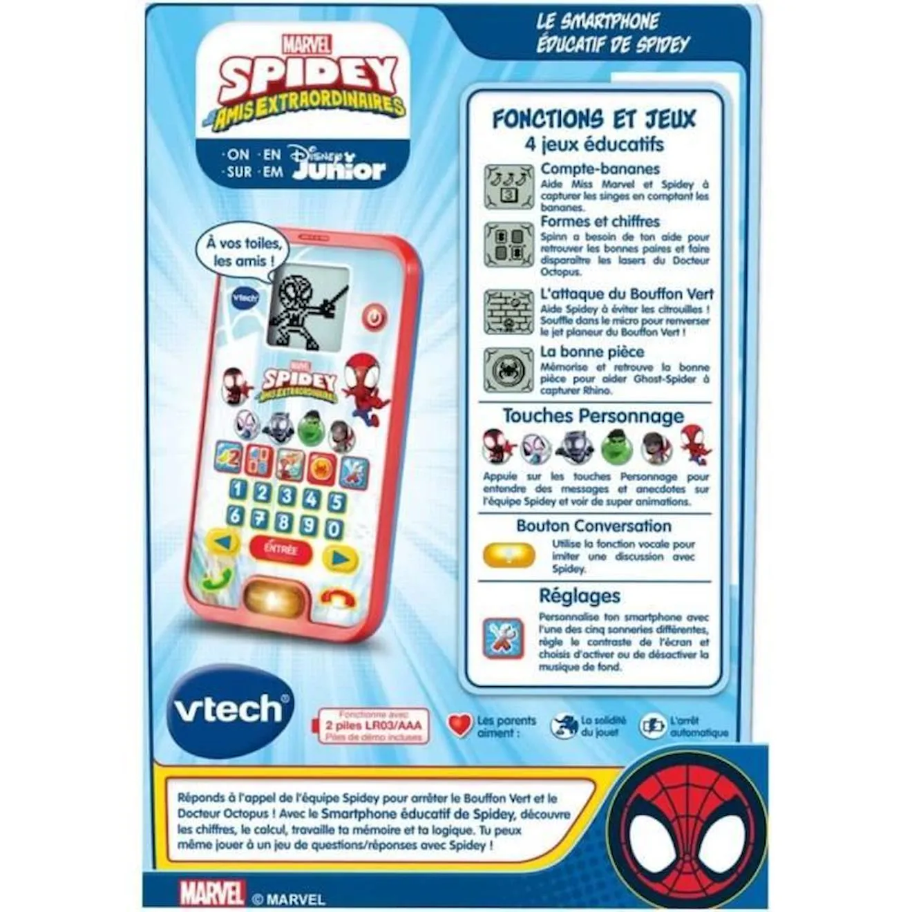 VTECH - SPIDEY - Le Smartphone Éducatif de Spidey - Enfant - Rouge - Mixte - 3 ans - Pile rouge - Vtech