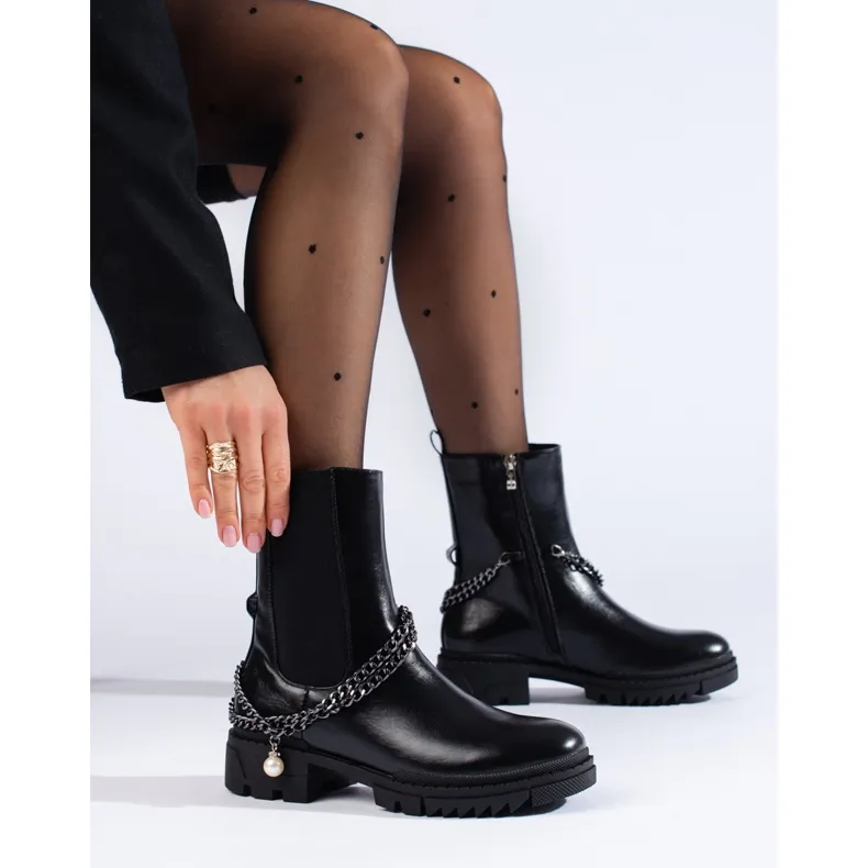 W. Potocki Bottines Chelsea Potocki noires femme avec chaîne le noir