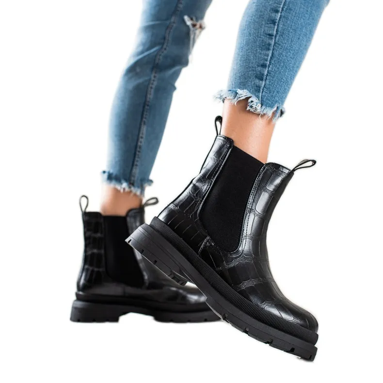 Weide Bottines Chelsea noires avec cuir écologique le noir