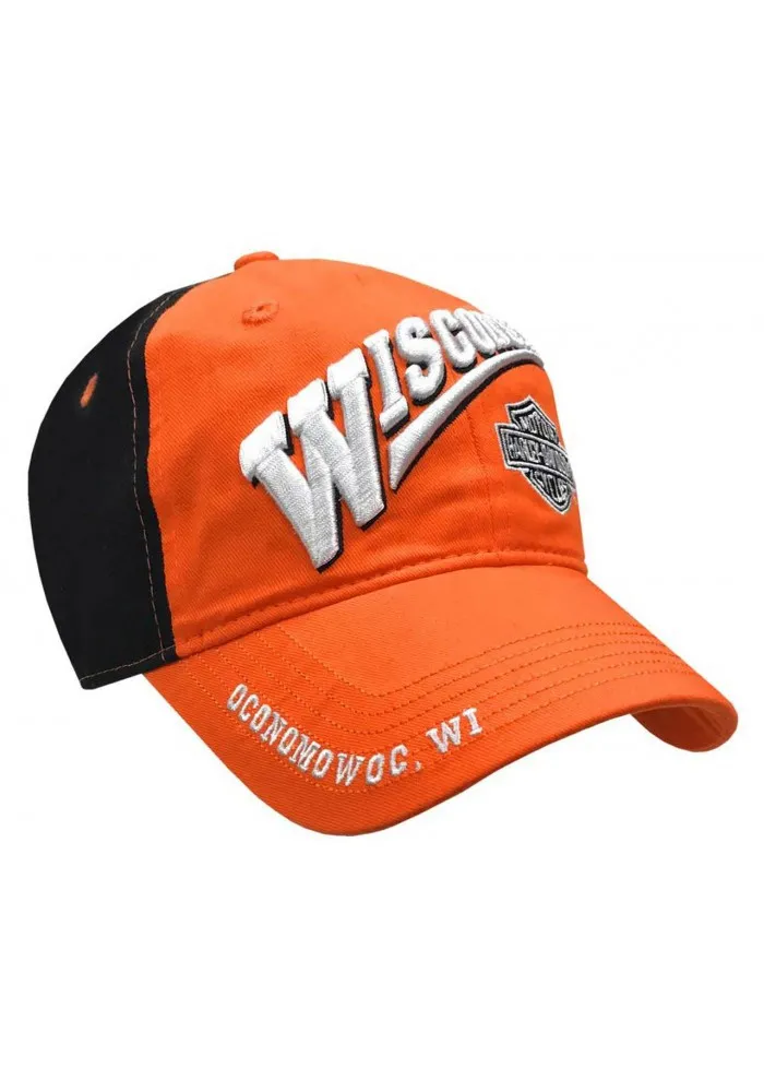 Wisconsin Harley-Davidson Bar & Shield Baseball Cap Orange & Black BCCUS0302