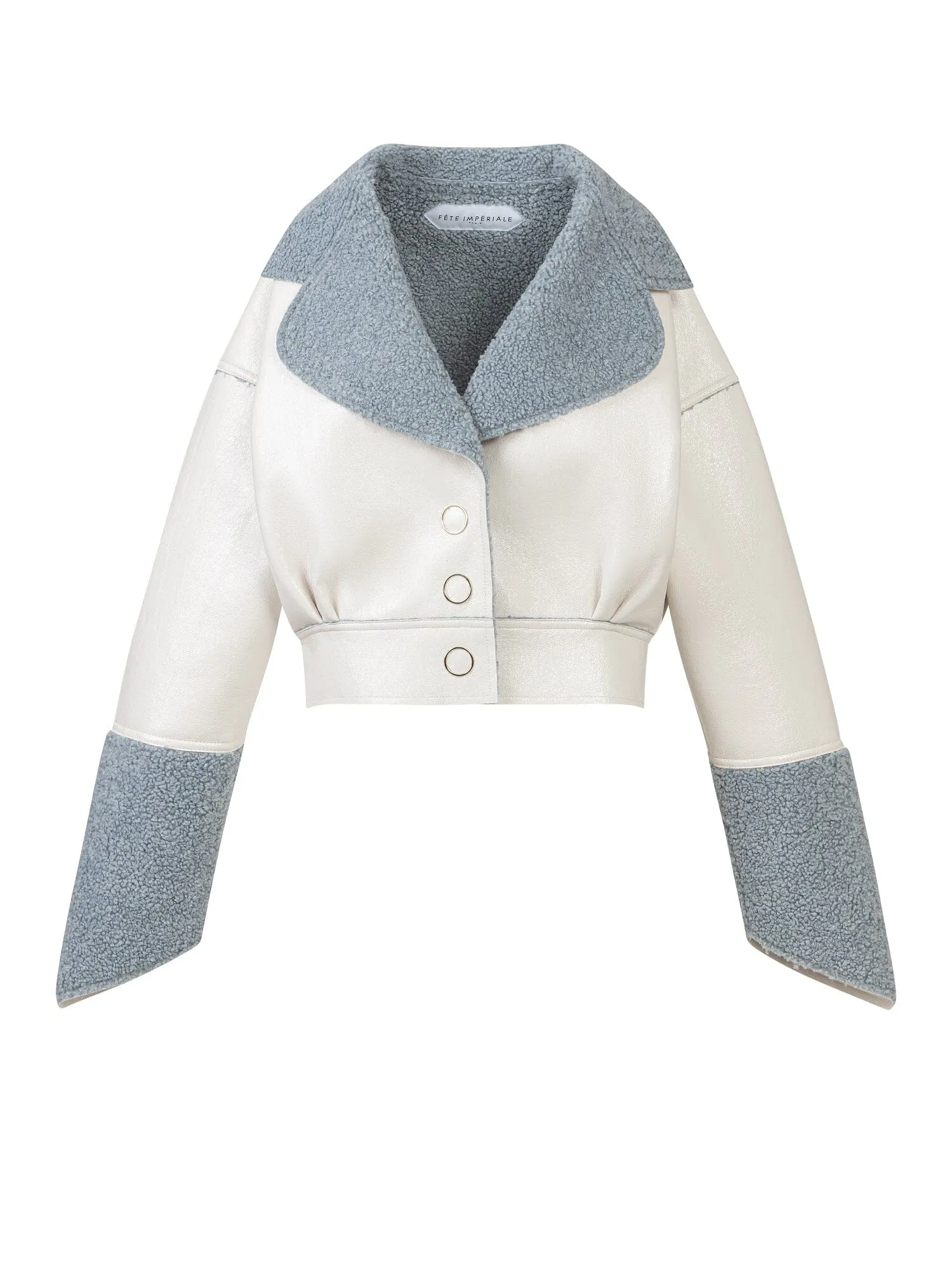 ZADIE - Blouson ample cropped en vinyle doublé shearling Beige et Gris bleuté